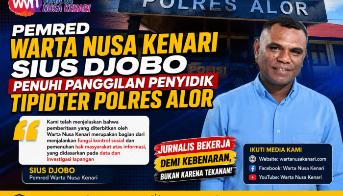 Beritakan BBM Bersubsidi Dipolisikan Dugaan Pencemaran Nama Baik, Pemred Warta Nusa Kenari Sius Djobo Penuhi Panggilan Penyidik Tipidter Polres Alor