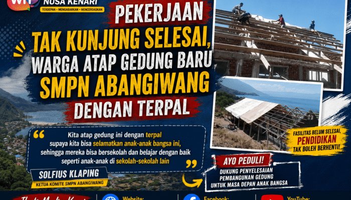 Kok Bisa! Warga Atap Gedung Baru SMPN Abangiwang Dengan Terpal